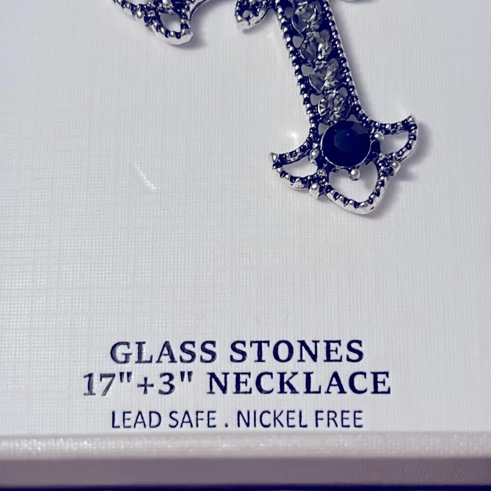 NIB Piper K Silver Necklace with Black Cross Design - Picture 3 of 5